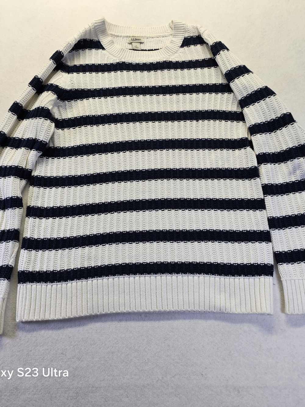 L.L.Bean Navy and White Striped Knit Sweater